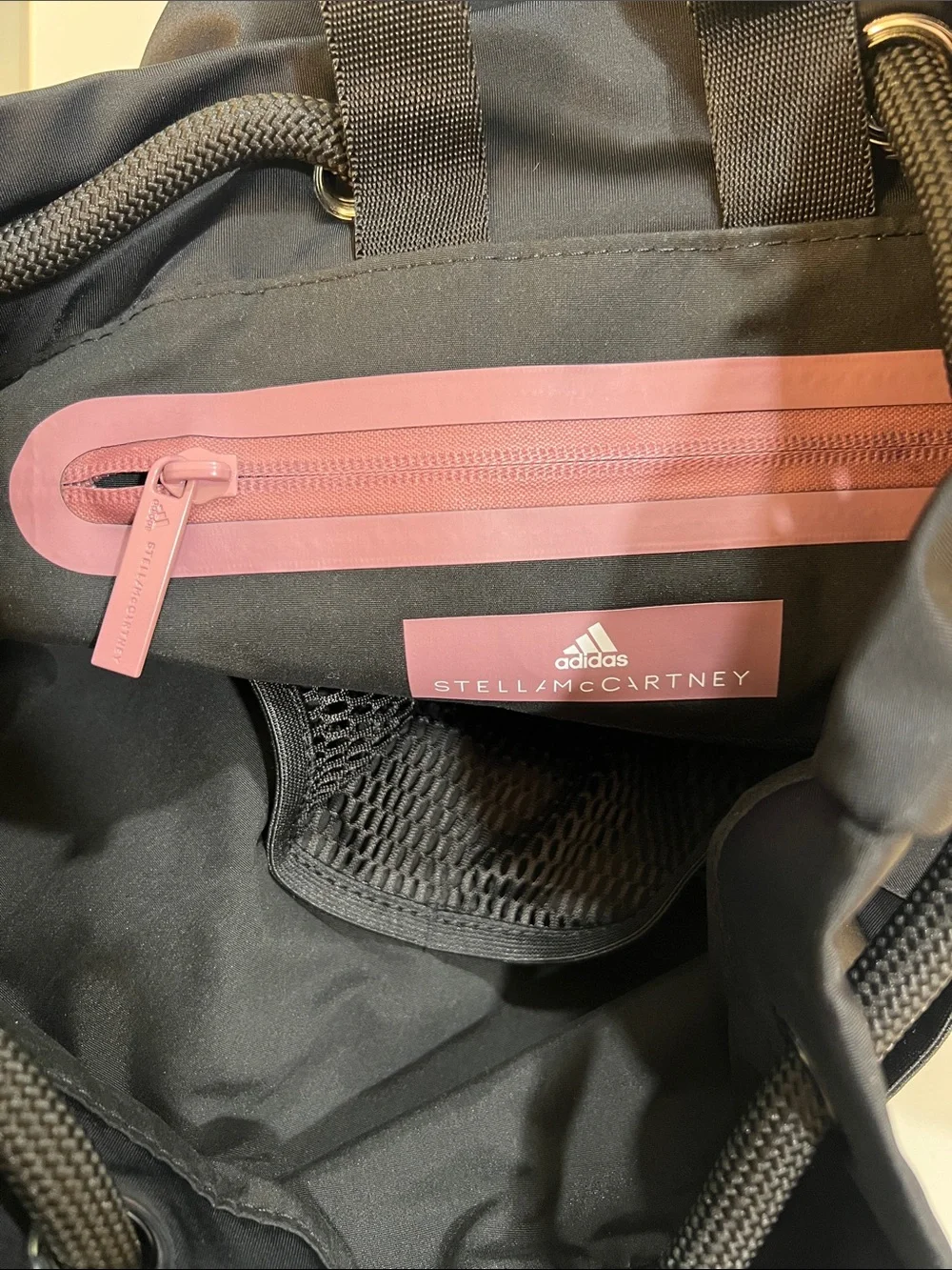 Adidas by Stella McCartney Black Mesh Drawstring Backpack Boxing Gymsack